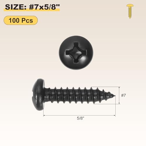 METALLIXITY Phillips Pan Head Self Tapping Screw #7x5/8 100Pcs - color: Black, size: #7x5/8"