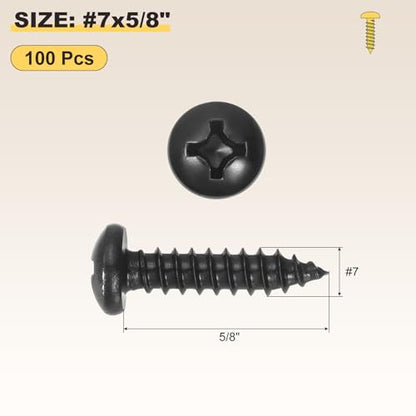 METALLIXITY Phillips Pan Head Self Tapping Screw #7x5/8 100Pcs - color: Black, size: #7x5/8"