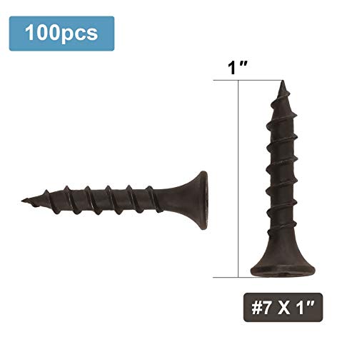 #7 x 1 Wood Screw 100PCS Black Phosphate Coated Stainless Flat Truss Head Fast Self Tapping Drywall Screws by SG TZH - size: #7 x 1"