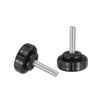 uxcell 2pcs Knurled Clamping Knobs M6 x 25mm Metric 304 Stainless Steel Male Thread Thumb Screw on Type 30mm Plastic Round Head Threaded Hand Bolt Stud Knobs Black - size: M6 x 25mm x 30mm
