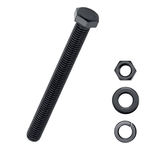 3/8-16 x 4-1/2" Hex Bolts with Nuts and Washers (6 Sets), 18-8 (304) Stainless Steel, External Hex Drive, Black Oxide Coated Hexagon Head Bolts Screws, Fayeploo - size: 3/8-16 x 4-1/2"