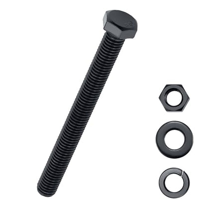 3/8-16 x 4-1/2" Hex Bolts with Nuts and Washers (6 Sets), 18-8 (304) Stainless Steel, External Hex Drive, Black Oxide Coated Hexagon Head Bolts Screws, Fayeploo - size: 3/8-16 x 4-1/2"
