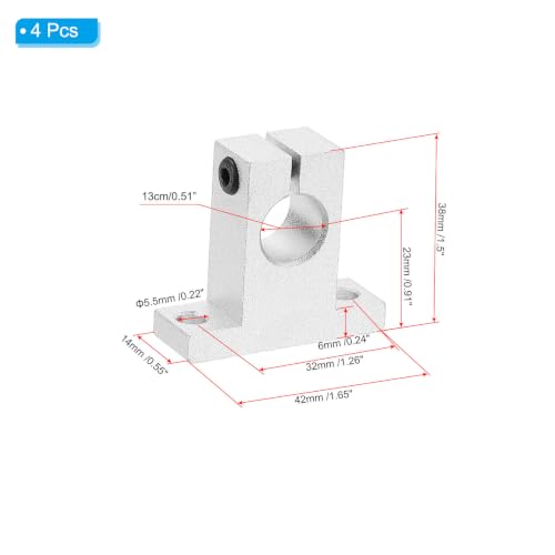 PATIKIL SK13 Aluminum Linear Motion Rod Rail Clamping Guide Support, 4 Pcs for 13mm Dia Shaft - size: SK13