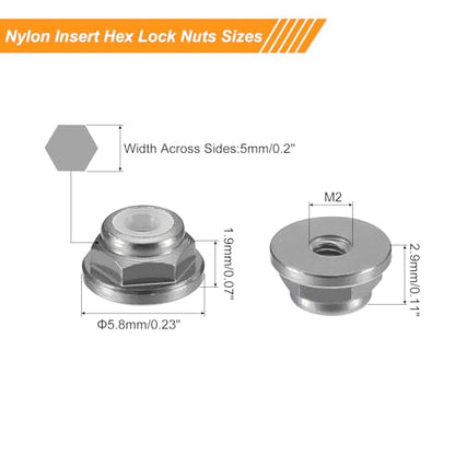 uxcell Nylon Insert Hex Lock Nuts, 10pcs - M2 x 0.4mm Aluminum Alloy Self-Locking Nut, Anodizing Flange Lock Nut for Fasteners(Titanium Gray) - size: M2 x 0.4mm
