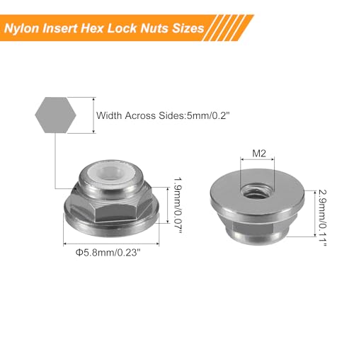 uxcell Nylon Insert Hex Lock Nuts, 10pcs - M2 x 0.4mm Aluminum Alloy Self-Locking Nut, Anodizing Flange Lock Nut for Fasteners(Titanium Gray) - size: M2 x 0.4mm