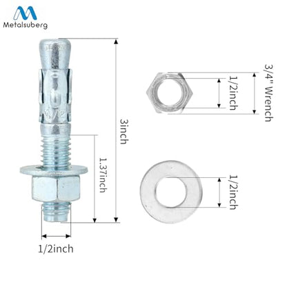 1/2"x3" Wedge Anchors by Zinced of Heavy-Duty Fastener for Cement and Concrete (8pcs Pack) - size: 1/2"x 3"