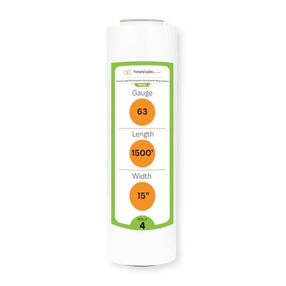 PSBM Dark White Plastic Stretch Film/Wrap 18 Inch x 1500 Ft 63 GA 4 Rolls - color: White, size: 18 Inch