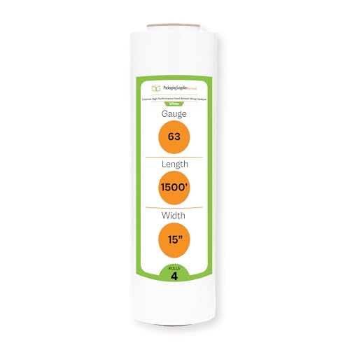 PSBM Dark White Plastic Stretch Film/Wrap 18 Inch x 1500 Ft 63 GA 4 Rolls - color: White, size: 18 Inch