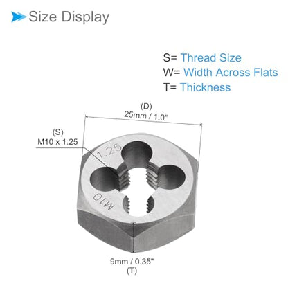 Hex Rethreading Die, M10 x 1.25 Pitch, Carbon Steel Cylindrical Pipe Threading Tool with 4 Chip Holes - (Applications: for Threading Repairing) - size: M10x1.25