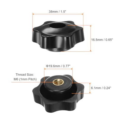 HARFINGTON 10pcs Star Knobs M6 Female Thread 38mm Head Plastic Through Hole Brass Screw-in Clamping Handles Threaded Hand Knobs, Black - color: Black, size: M6 x 38mm