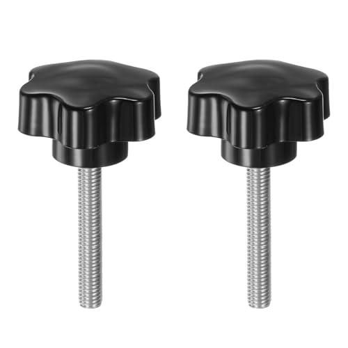 HARFINGTON 2pcs Star Knobs M8 x 50mm 304 Stainless Steel Threaded Stud 46mm Plastic 6-Star Head Hand Tightening Thumb Screw Clamping Jig Knob Handle, Black - size: M8 x 50mm x 46mm