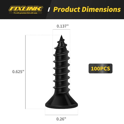 Wood Screws 5/8 Inch, 100PCS, FIXLINK #6 x 5/8" Flat Head Black Screws - size: #6 x 5/8"