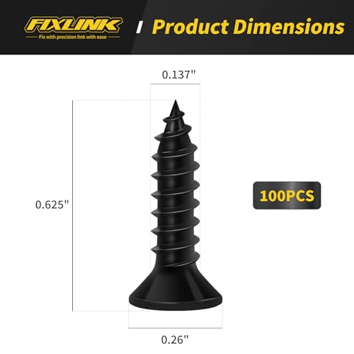 Wood Screws 5/8 Inch, 100PCS, FIXLINK #6 x 5/8" Flat Head Black Screws - size: #6 x 5/8"