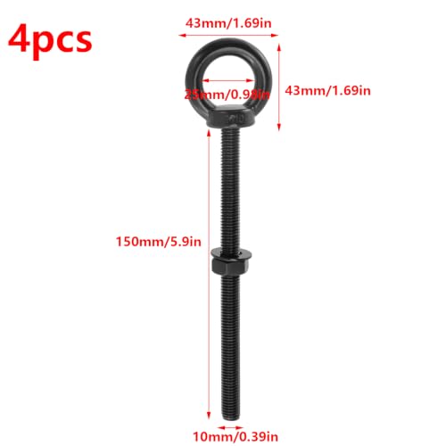 Antrader M10 Eye Bolt,M10x150mm(3/8"x6") Stainless Steel Eye Bolts,Black - size: M10 x 150mm(3/8" x 6")