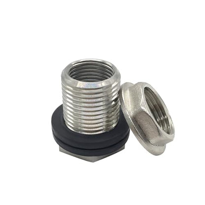 Beduan Stainless Garden Hose Bulkhead Fitting, 1 NPS Male to 3/4 GHT Female Bulkhead Water Tank Connector Thru-bulk Fitting for Rain Barrels, Aquariums, Sinks, Irrigation(Pack of 2) - size: 3/4 GHT to 1 NPS