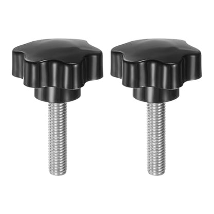 HARFINGTON 2pcs Star Knobs M10 x 42mm 304 Stainless Steel Threaded Stud 46mm Plastic 6-Star Head Hand Tightening Thumb Screw Clamping Jig Knob Handle, Black - size: M10 x 42mm x 46mm
