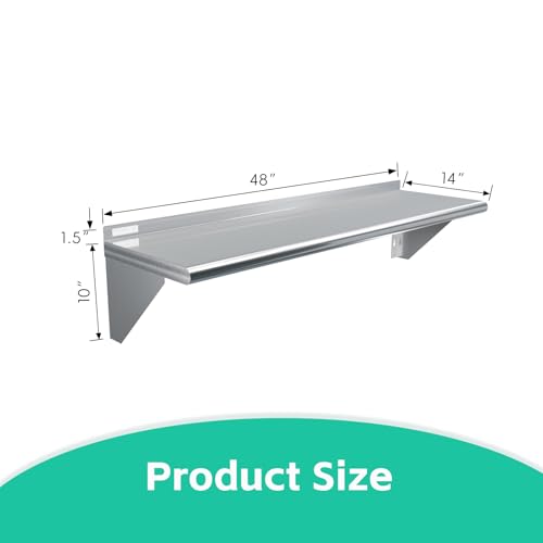 STABLEINK NSF Stainless Steel Wall Shelf 14x48 Inches, Commercial Kitchen - size: 14"x48"