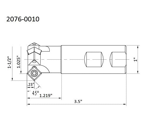 HHIP 2076-0010 45 Degree Carbide 1-1/2" X 1 Shank 3-Insert Indexable Chamering End Mill - size: 1-1/2"