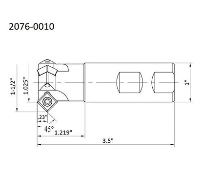 HHIP 2076-0010 45 Degree Carbide 1-1/2" X 1 Shank 3-Insert Indexable Chamering End Mill - size: 1-1/2"