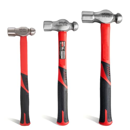 BLACK CANYON 3-Piece Ball Peen Hammer Set, 8 oz, 16 oz & 24 oz Dual-Head High Carbon Steel Hammers with Fiberglass Handles, Non-Slip Grips for Metalworking, Automotive Repair, Riveting & DIY - size: 8oz&16oz &24 oz