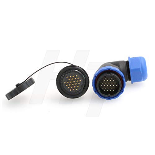 HangTon HE29 26 Pin Waterproof Wire Connector Plastic Threaded Outdoor Industrial Electrical Power Circular Male Female Angled Cable Plug + Panel Socket (26 pin) - size: 26 pin