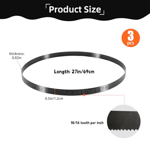 27 Inch Bandsaw Blades 10/14 TPI for DeWalt DCS377 DCS375 Sub-Compact Portable Band Saw, for Milwaukee Portable Band Saw Blade, 27'' x 1/2''x 0.02'' 10/14TPI,3 Pack - size: 27'' x 1/2'' x 0.02'',10/14TPI, 3 Pack
