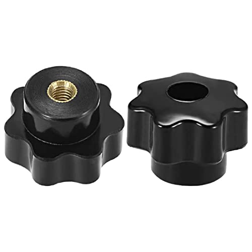 5pcs M6 X 32 mm Female Threaded 7 Lobes Through Hole Set-Up Knob Grip Black