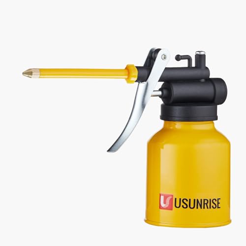 Metal Pumper Oiler Can,Oil Can Pump Oiler with 2 Spout for All Lubrication Need of Car, Bikes and Machines -8 oz.Yellow Capacity - color: Yellow