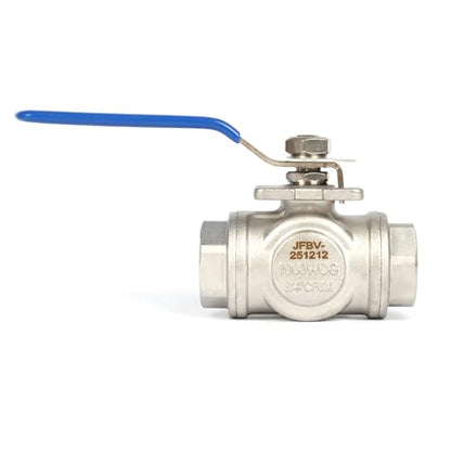 U.S. Solid 3/4" 3 Way Ball Valve - 304 Stainless Steel NPT Female Threaded Manual Ball Valve, L Mounting Pad - size: 3/4 inch, style: L Mounting Pad