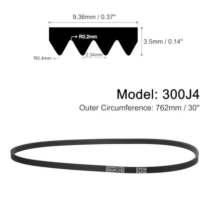 uxcell 300J4 PJ V-Ribbed Belt 4 Ribs 30" L x 0.37" W x 0.14" H, EPDM - size: 300J4