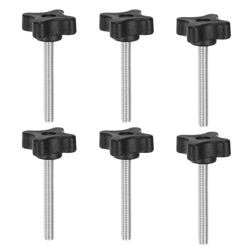 HARFINGTON 6pcs Star Clamping Knobs M6 x 55mm Metric Male Thread 32mm 4-Point Plastic Head Threaded Stud Knob Hand Tightening Thumb Screw Jig Handle, Black - size: M6 x 55mm x 32mm