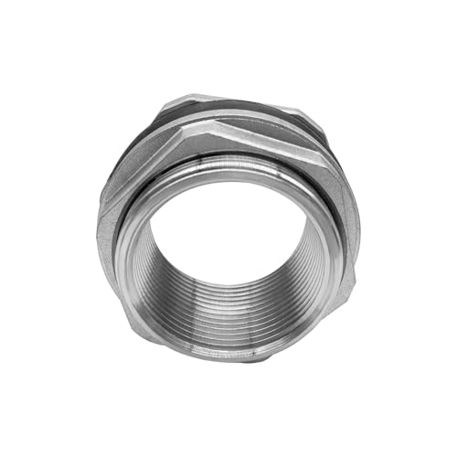 304 Stainless Steel Bulkhead Water Tank Fitting 1.25" Female Thread Compression Bulkhead Adapter Thru-bulk Connector with Gasket for Bathtub and Sink - size: 1.25 Inch