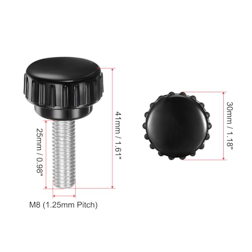 uxcell 4pcs Knurled Clamping Knobs M8 x 25mm Metric Zinc Plated Carbon Steel Male Thread Thumb Screw on Type 30mm Plastic Round Head Threaded Hand Bolt Stud Knobs Black - size: M8 x 25mm x 30mm