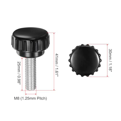 uxcell 4pcs Knurled Clamping Knobs M8 x 25mm Metric Zinc Plated Carbon Steel Male Thread Thumb Screw on Type 30mm Plastic Round Head Threaded Hand Bolt Stud Knobs Black - size: M8 x 25mm x 30mm