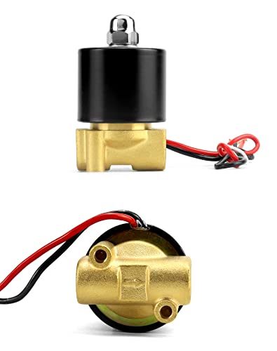 QWORK 1/4" G Thread Brass Electric Solenoid Valve 12V DC Normally Closed, 2 Pack Suitable for Water, Air, Gas, Fuel, and Oil with Gasket