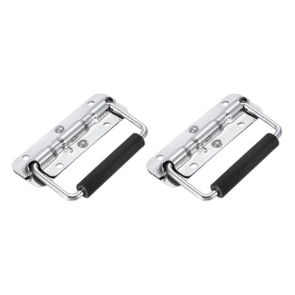 PATIKIL 4.8inch Spring Loaded Handle, 2 Pcs Folding Heavy Duty Toolbox Pull Chest Handles with Rubber Surface Mount Folding Grip for Toolbox Chest Case Crates Storage Boxes, Silver Tone - size: 4.8inch