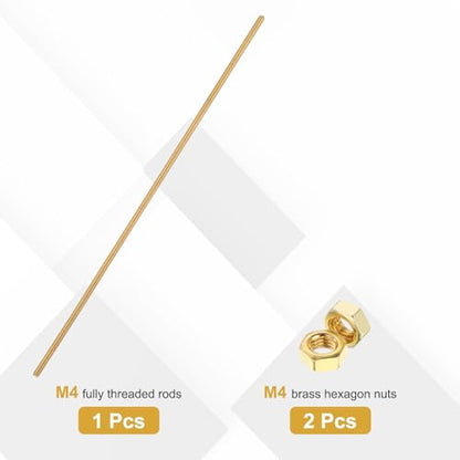 uxcell Brass Fully Threaded Rod, M4x0.7mm Pitch Right Hand Threads Studs with Solid Brass Hex Nuts, 250mm/10 Long Threaded Screw Rods Fasteners for Anchors Bolts Hangers Clamps - size: M4x0.7mmmm250mm