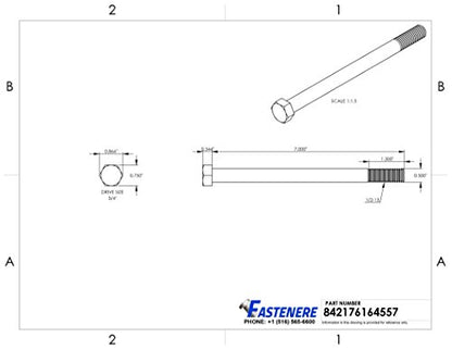 1/2-13 x 7 Hex Head Cap Screw Bolts, External Hex Drive, Stainless Steel 304, Partially Threaded, Stainless Steel, Quantity 5 - size: 1/2-13 x 7 Inch (5 Pack)