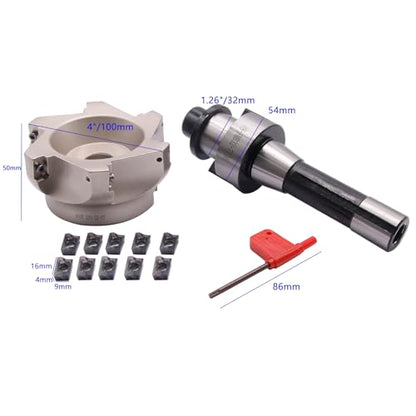 3.94"/100mm Cutting Dia 6-Flute 400R 100-32-6T Face Mill Shell Cutter Set