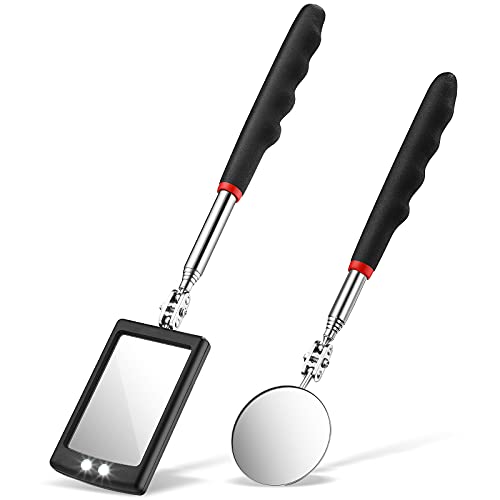 Frienda 2 Pcs LED Telescoping Inspection Mirror, Flexible Round Mirror Tool