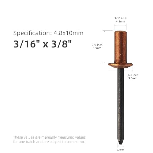30Pcs Closed End Blind Rivets, 3/16" x3/8" - Copper Dome Head with Steel Mandrel, Sealed Pop Rivets (4.8x10mm) - color: Copper Steel, size: 3/16"x3/8"(4.8x10mm)