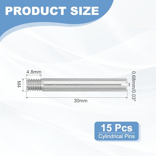 PATIKIL M4 x 30mm Slotted Cylindrical Pin, 15 Pcs 304 Stainless Steel Dowel External Thread Slotted Pin Screw for Home Furniture Cabinet Improvement, Silver Tone - size: M4 x 30mm