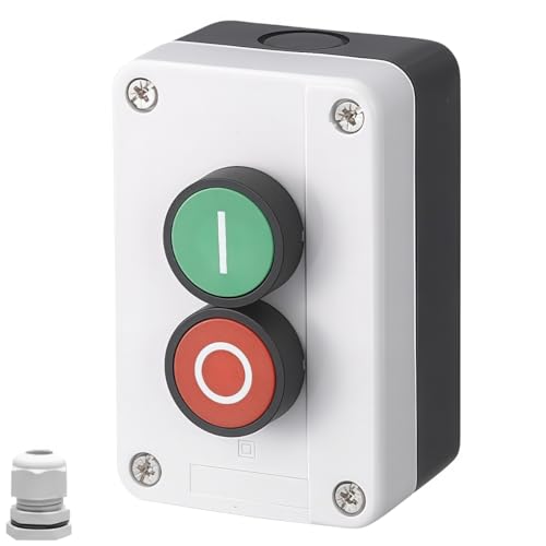22mm Momentary Push Button Switch Station Box Emergency Stop Buttons IP65 Waterproof Control Switch for Gate Opener Self-Resetting Self-Locking Industrial Hand-Held Control Box(Two Button) - size: 2 Button ( I O )