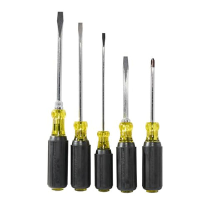 Klein Tools 85075 Screwdriver Set, Made in USA, Slotted and Phillips Screwdrivers with Cushion-Grip Handles and Tip-Ident, 5-Piece - style: 5-Piece Set