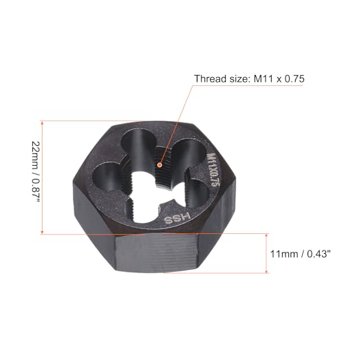 HARFINGTON Hex Threading Die M11 x 0.75 Metric Thread Right Hand High Speed Steel Rethreading Fixed Die Screw Cutting Tapping Repair Tool - size: M11 x 0.75