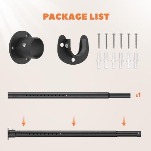 Metal Closet Rod 1.3" Heavy Duty Adjustable Hanging Rod 17-27 Inch - color: Matte Black, size: 17-27 IN
