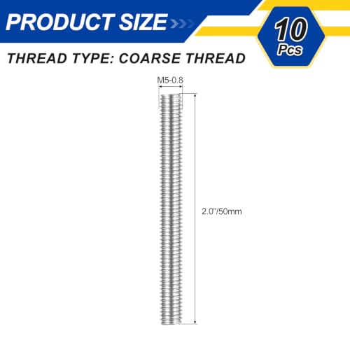 M5-0.8 Fully Threaded Rod 50mm Length Coarse Thread 10Pcs - size: M5‑0.8 50mm