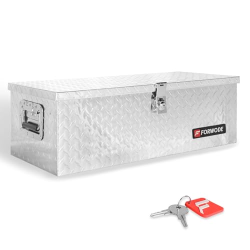 FORWODE 30 Inch Truck Bed Tool Box, Aluminum Heavy Duty Trailer Tool Box for Pickup Truck Bed RV, Toolbox Storage Box with Handle and Lock - Silver - color: Silver, size: 30x13x10inch