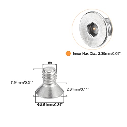 uxcell #8-32x5/16 Flat Countersunk Head Socket Cap Screws, 50Pcs 304 Stainless Steel Hex Socket Flat Head Screws, Full Thread, Countersunk Bolts - size: #8-32x5/16"