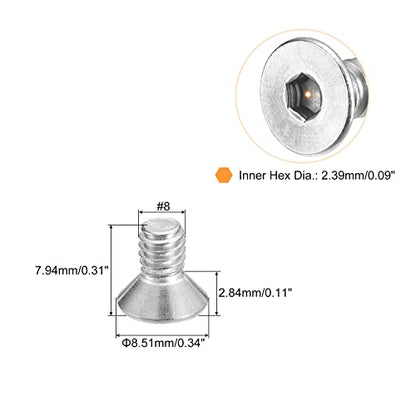 uxcell #8-32x5/16 Flat Countersunk Head Socket Cap Screws, 50Pcs 304 Stainless Steel Hex Socket Flat Head Screws, Full Thread, Countersunk Bolts - size: #8-32x5/16"